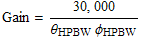 Gain = (30, 000)/(θ_HPBWϕ_HPBW)